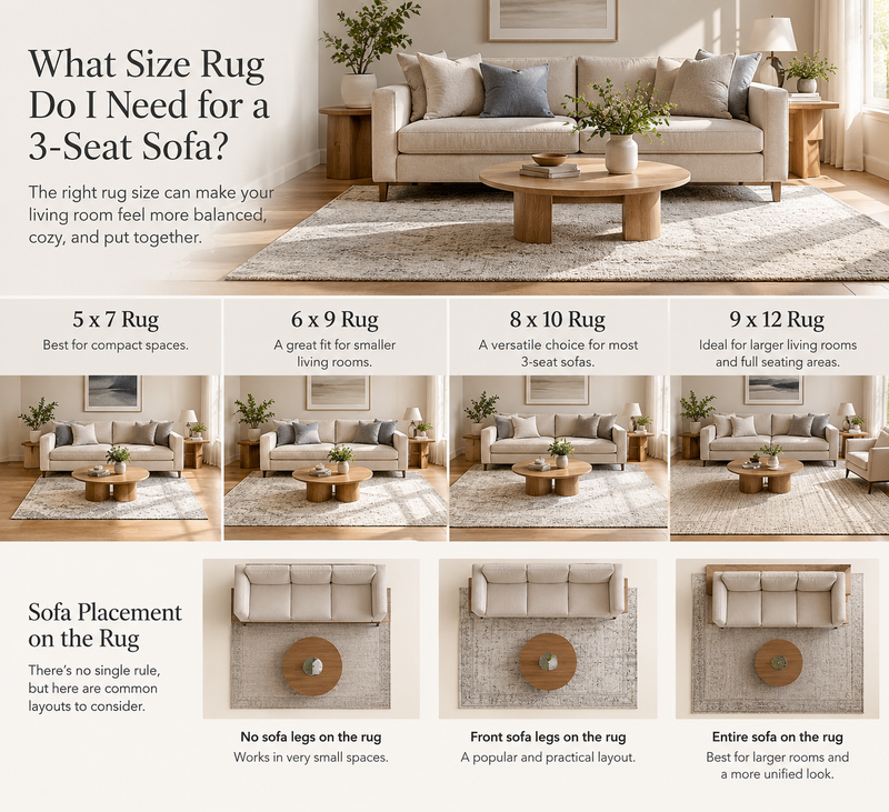What Size Rug Do I Need for a 3-Seat Sofa?