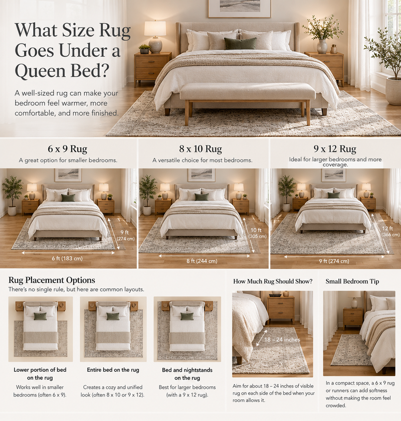 What Size Rug Goes Under a Queen Bed?