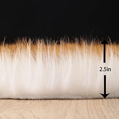 Fluffy Faux Fur Rug White Yellow Sheepskin Area Rug, 4x6 Ft Ultra Soft Shaggy - Image 2