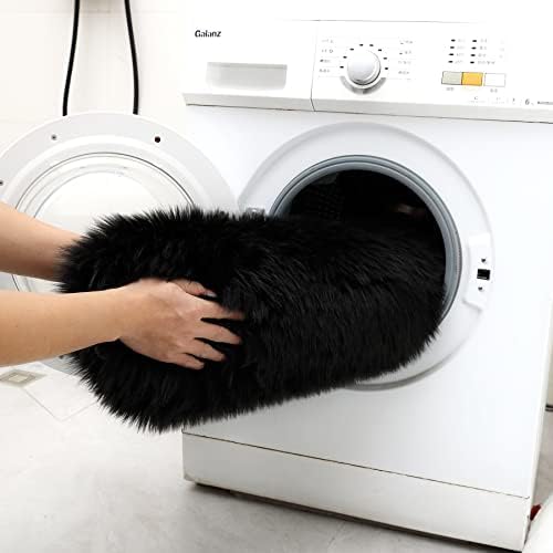 Fluffy Faux Fur Rug Black Sheepskin Area Rug, 4x6 Ft Ultra Soft Shaggy Plush Rug - Image 8