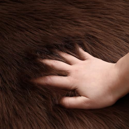 Fluffy Faux Fur Rug Coffee Sheepskin Area Rug, 3x5 Ft Ultra Soft Shaggy Plush - Image 6