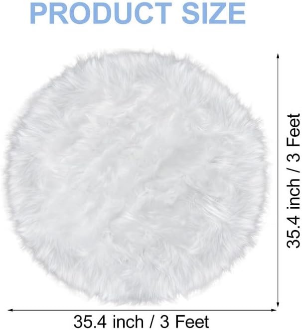 3 ft Fluffy White Round Rug for Bedroom Living Room, Soft Furry White Circle - Image 2