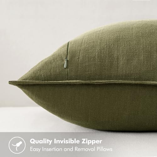 MIULEE Olive Green Linen Pillow Covers Pack of 4 Decorative Natural Solid Throw - Image 4