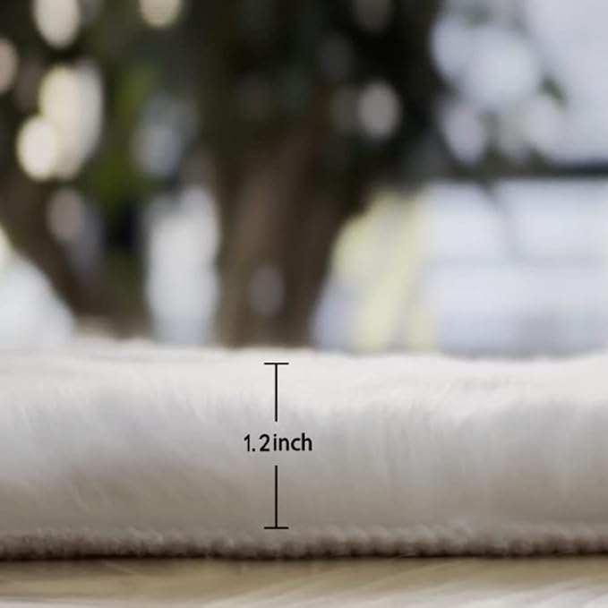 ORINOVA White Faux Rabbit Fluffy Fur Area Rugs - Image 3