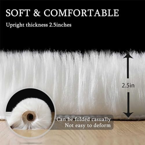 Faux Fur Rug Runner 2x6 ft White - Image 2