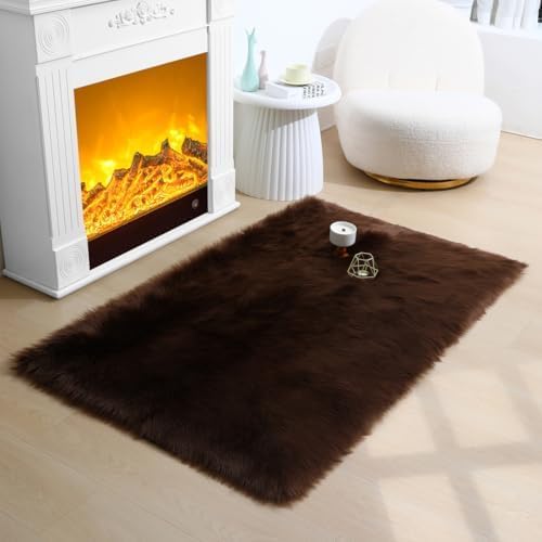 Fluffy Faux Fur Rug Coffee Sheepskin Area Rug, 3x5 Ft Ultra Soft Shaggy Plush - Image 5