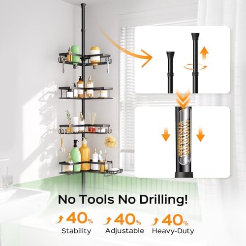 HAMITOR Shower Caddy Tension Pole: 4-Tier Corner Rustproof Bathroom Organizer - Image 3