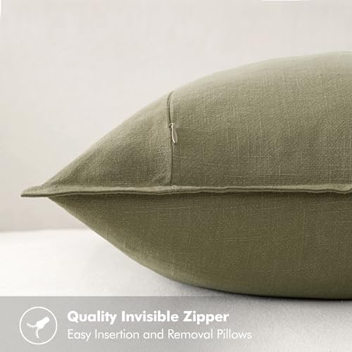 MIULEE Neutral Green Linen Pillow Covers Pack of 4 Decorative Natural Throw - Image 4