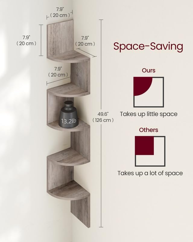 VASAGLE Corner Shelf Wall Mount, 5-Tier Floating Corner Bookshelf, Plant Shelf - Image 3