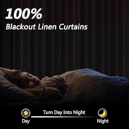 Guken Red 100% Blackout Linen Curtains 108 Inch Length 2 Panels Set - Image 2