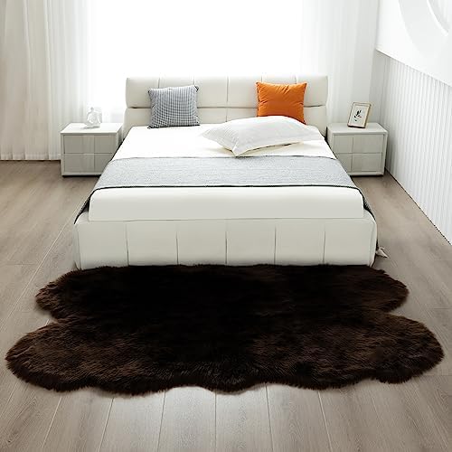 Fluffy Faux Fur Rug Coffee Sheepskin Area Rug, 4x6 Ft Ultra Soft Shaggy Plush - Image 5