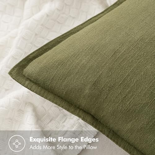 MIULEE Olive Green Linen Pillow Covers Pack of 4 Decorative Natural Solid Throw - Image 3