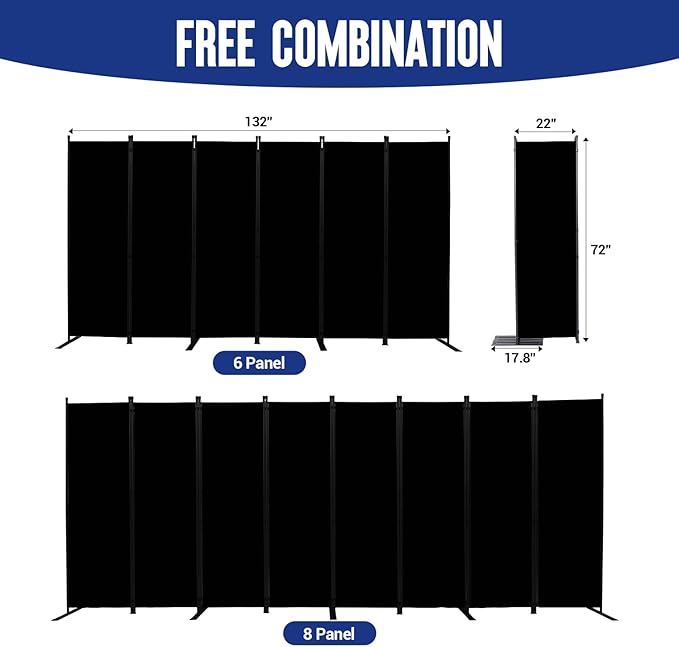 Room Divider and Folding Privacy Screens 6 Panel, 11 Ft Wide Room Partitions - Image 5