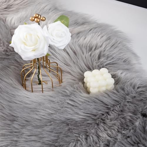 Fluffy Faux Fur Rug Grey Sheepskin Area Rug, 4x6 Ft Ultra Soft Shaggy Plush Rug - Image 7