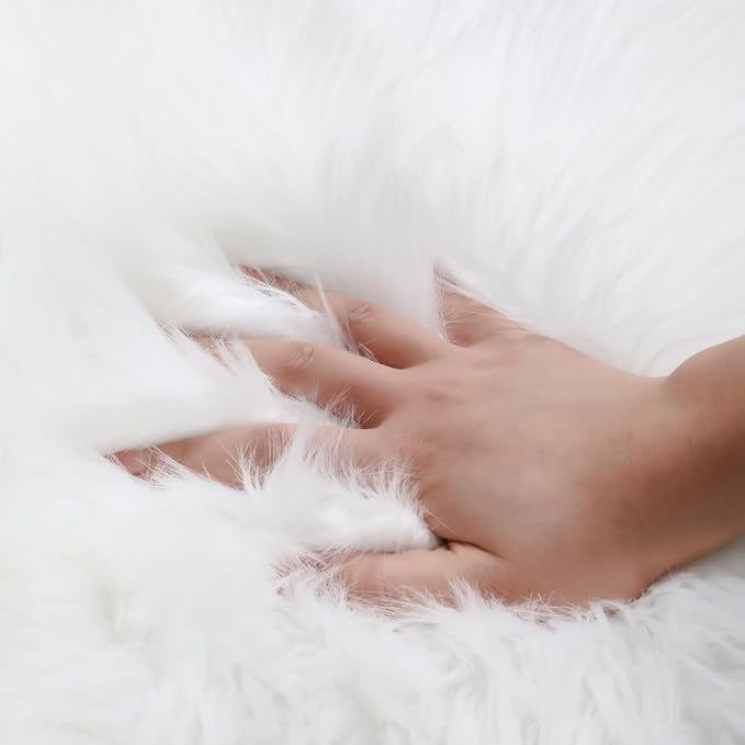 Fluffy Faux Fur Rug White Sheepskin Area Rug, 3x5 Ft Ultra Soft Shaggy Plush Rug - Image 5