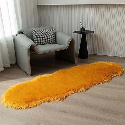 Faux Fur Rug Runner 2x6 ft Yellow - Image 6