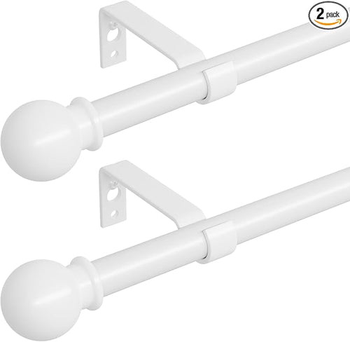 2 Pack White Metal Curtain Rods, 28-60 inch, Heavy Duty, Adjustable, Wall by ATUHOLA