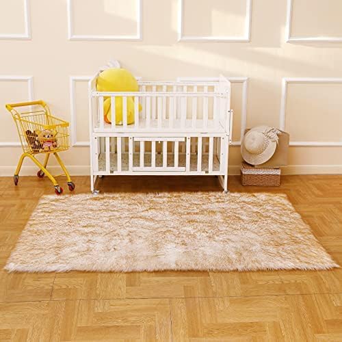 Fluffy Faux Fur Rug White Yellow Sheepskin Area Rug, 4x6 Ft Ultra Soft Shaggy - Image 8