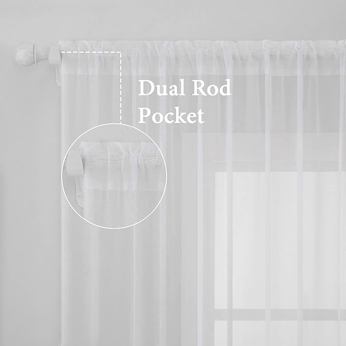 MIULEE White Sheer Curtains 90 inches Long Window Curtains 2 Panels Solid Color - Image 2