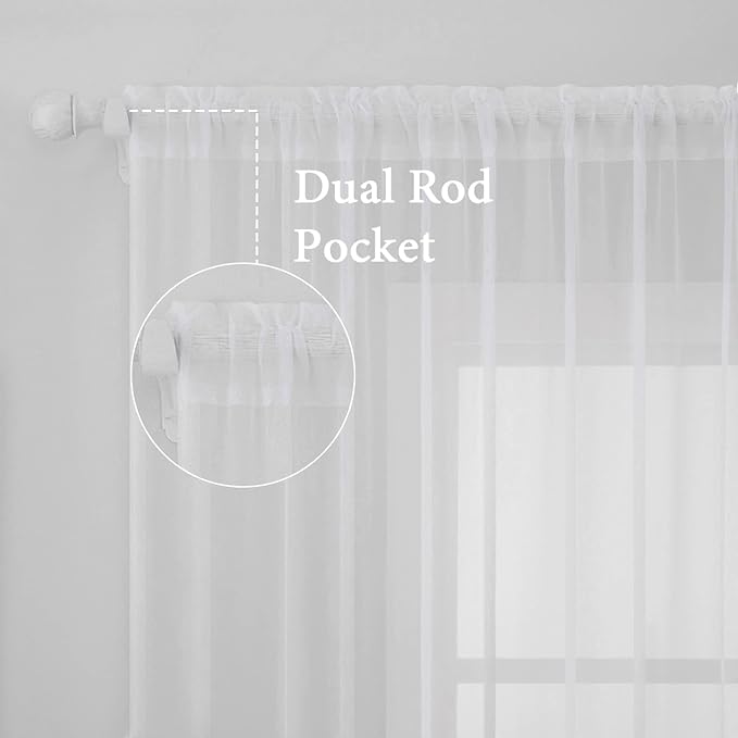 MIULEE Short White Sheer Curtains 45 Inches Long, Light Filtering Voile Drapes - Image 2