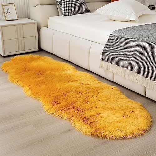 Faux Fur Rug Runner 2x6 ft Yellow - Image 3