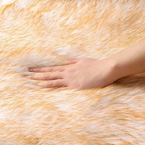 Fluffy Faux Fur Rug White Yellow Sheepskin Area Rug, 4x6 Ft Ultra Soft Shaggy - Image 9