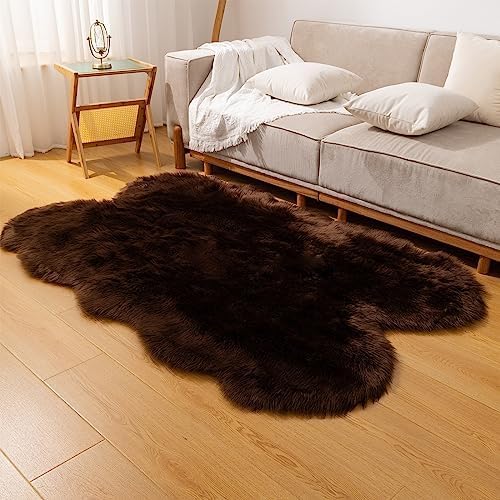 Fluffy Faux Fur Rug Coffee Sheepskin Area Rug, 4x6 Ft Ultra Soft Shaggy Plush - Image 8