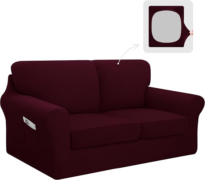 Easy-Going 5 Pieces Stretch Loveseat Cover Washable Loveseat Slipcover Set by Easy-Going