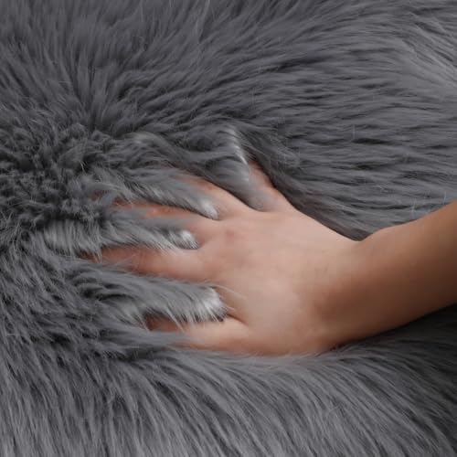Fluffy Faux Fur Rug Grey Sheepskin Area Rug, 3x5 Ft Ultra Soft Shaggy Plush Rug - Image 7