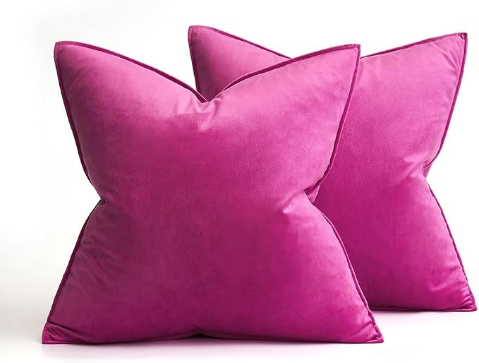 MIULEE Hot Pink Velvet Throw Pillow Covers 26x26 Soft Decorative Solid Square - Image 6