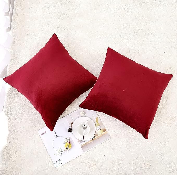 NiNi ALL Decorative Throw Pillow Covers Velvet 28x28 Inch Pack of 2 Burgundy - Image 2