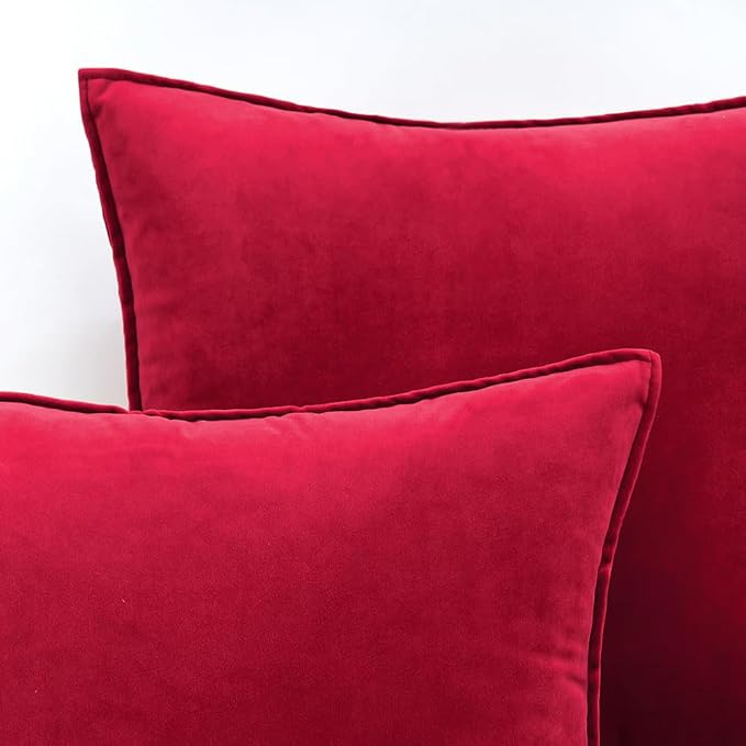 MIULEE Red Velvet Throw Pillow Covers 18x18 Soft Decorative Solid Square - Image 2