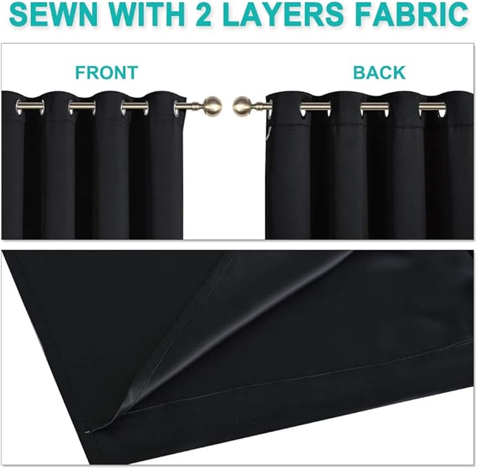 NICETOWN Black 100% Blackout Curtains 45 inches Length, 2 Thick Layers - Image 5