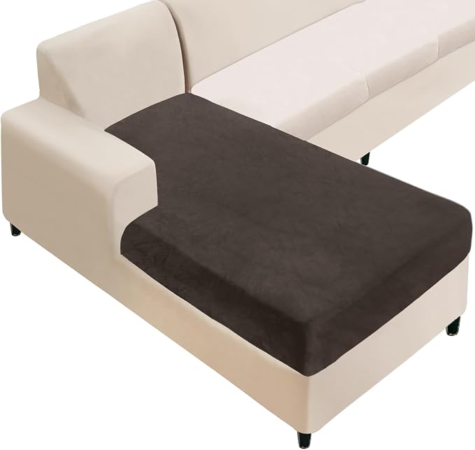 NAISI Sectional Couch Cover 1 Piece Velvet Separate Chaise Lounge Cover Soft by NAISI
