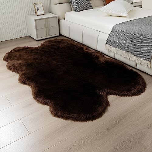 Fluffy Faux Fur Rug Coffee Sheepskin Area Rug, 4x6 Ft Ultra Soft Shaggy Plush - Image 6