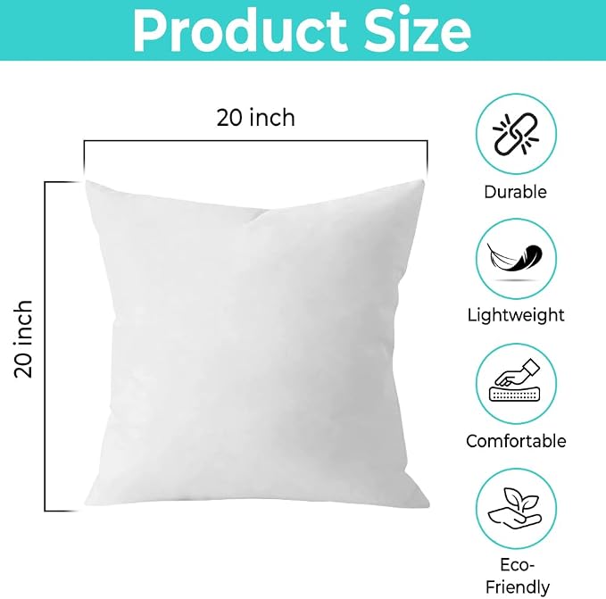 QUBA LINEN Throw Pillow Inserts, 20x20 Inches - Image 7