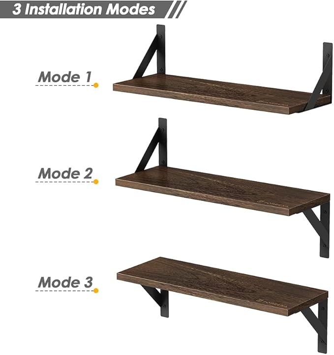 Rustic Floating Shelves Wall Mounted Set of 3, 17 Inch Natural Wood Wall Shelves - Image 6
