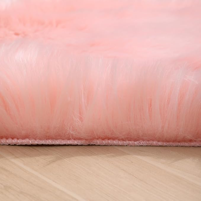 Fluffy Faux Fur Rug Pink Sheepskin Area Rug, 3x5 Ft Ultra Soft Shaggy Plush Rug - Image 6