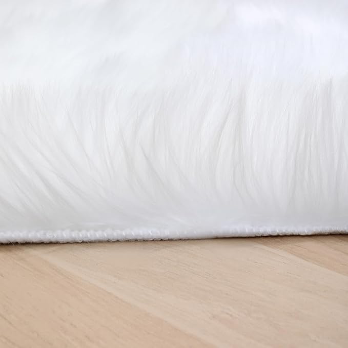 White Faux Fur Rug Fluffy Sheepskin Area Rug, 2x4 Ft Ultra Soft Shaggy Plush Rug - Image 3