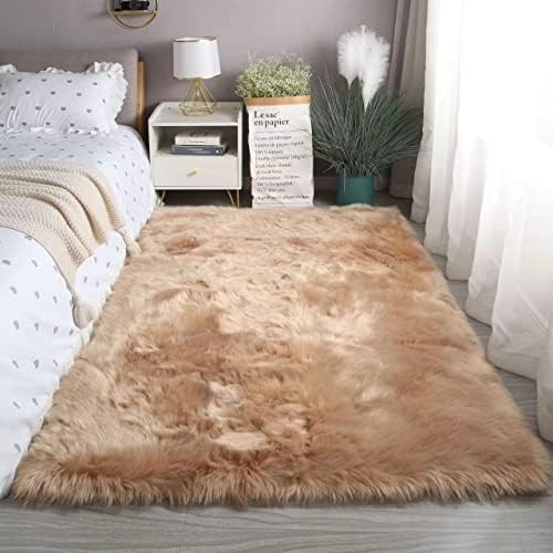 Fluffy Faux Fur Rug Brown Sheepskin Area Rug, 4x6 Ft Ultra Soft Shaggy Plush Rug - Image 6