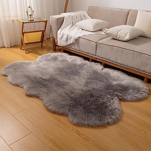 Fluffy Faux Fur Rug Grey Sheepskin Area Rug, 4x6 Ft Ultra Soft Shaggy Plush Rug - Image 8