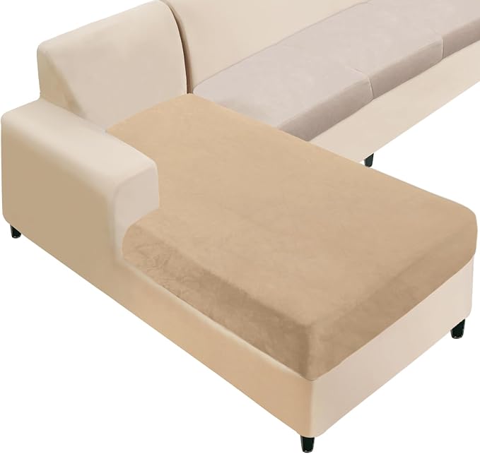 NAISI Sectional Couch Cover 1 Piece Velvet Separate Chaise Lounge Cover Soft by NAISI