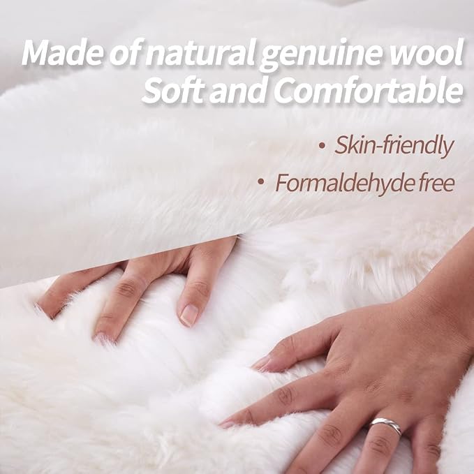 IRIWOOL Premium Genuine Fur Sheepskin Rug Real Australia Sheepskin Natural - Image 3