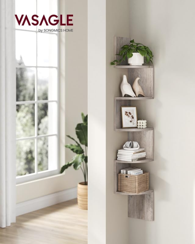 VASAGLE Corner Shelf Wall Mount, 5-Tier Floating Corner Bookshelf, Plant Shelf - Image 2