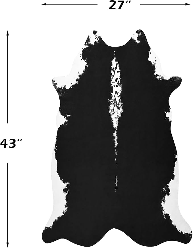 BENRON Small Cowhide Rug Black, Faux Cow Hide Rugs - Image 2