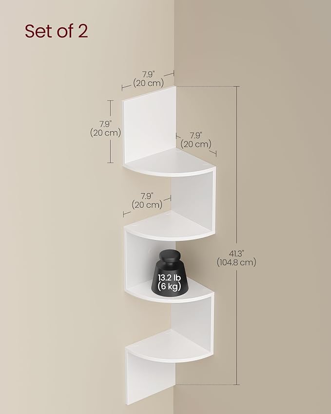 VASAGLE Set of 2, Corner Shelves Wall Mount, 4-Tier Floating Corner Bookshelves - Image 3
