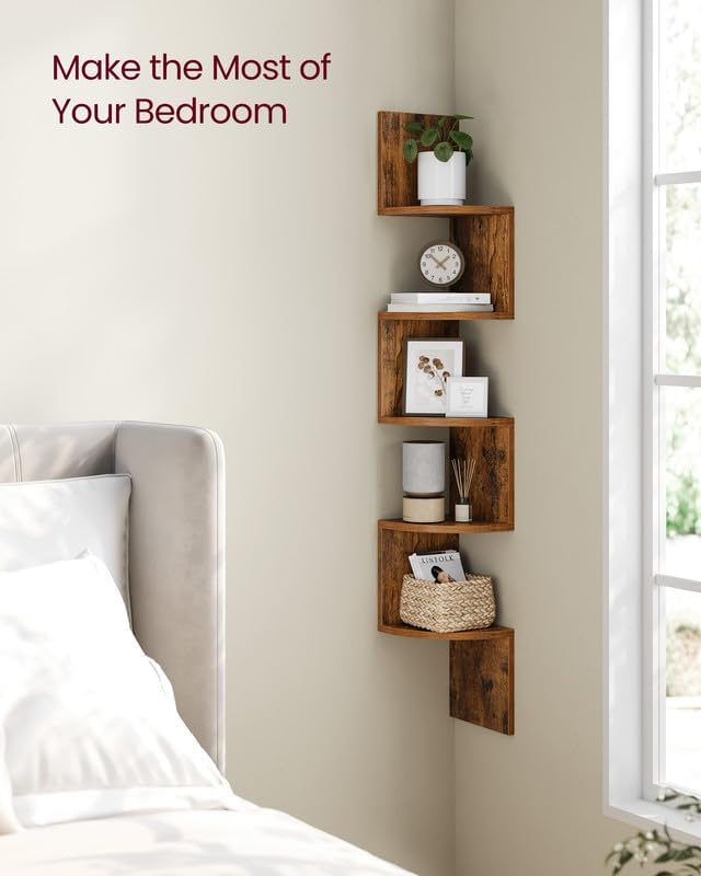 VASAGLE Corner Shelf Wall Mount, 5-Tier Floating Corner Bookshelf, Plant Shelf - Image 4