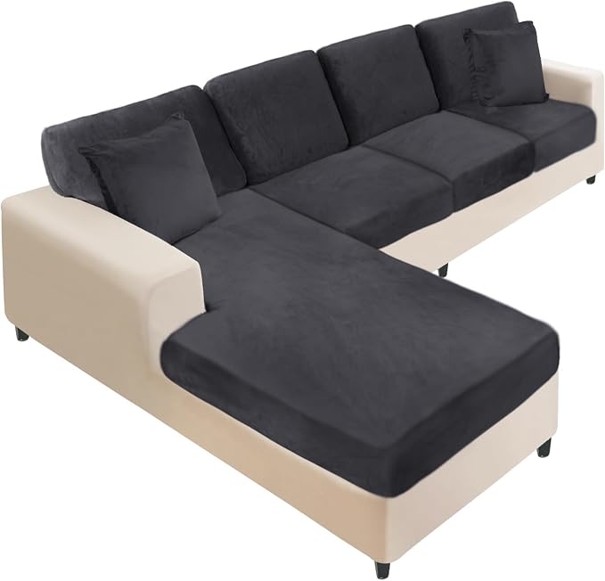 NAISI Sectional Couch Covers 8 Pieces Velvet Couch Cushion Covers L Shape Soft by NAISI