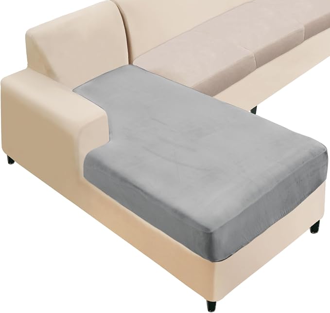 NAISI Sectional Couch Cover 1 Piece Velvet Separate Chaise Lounge Cover Soft by NAISI