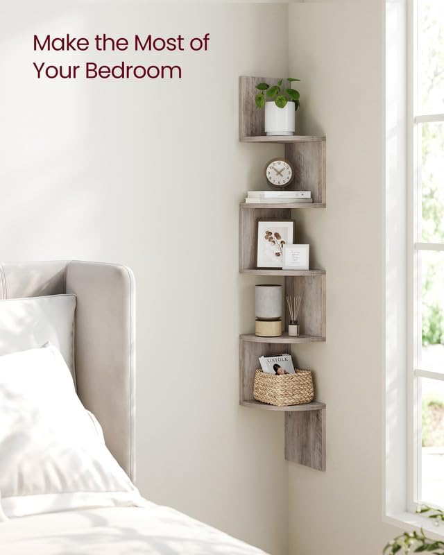 VASAGLE Corner Shelf Wall Mount, 5-Tier Floating Corner Bookshelf, Plant Shelf - Image 4